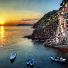 Riomaggiore, Italy, sea, boats, Houses