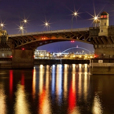 River, Floodlit, bridge