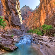 canyon, viewes, River, trees