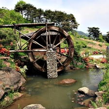 Windmill, by, river, water