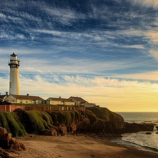 rocks, clouds, maritime, Coast, Lighthouse