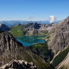 rocks, Mountains, lake