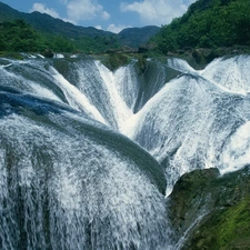 rocks, waterfall, Mountains