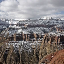 rocks, canyon, snow