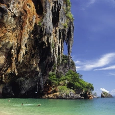 Rocks, stalactites, sea, Beaches, Thailand