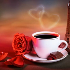 composition, tower, hearts, cup, Valentine