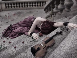 Stairs, rose, Violinist, violin, fainted