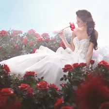 Women, Dress, roses, White
