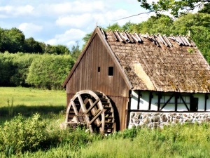 water, ruin, Meadow, Windmill, forest