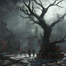 ruins, trees, Characters