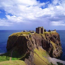 Sky, mountains, ruins, sea