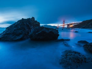 San Francisco Bay, rocks, San Francisco, bridge, The United States