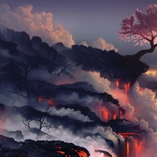 sapling, volcano, Lava