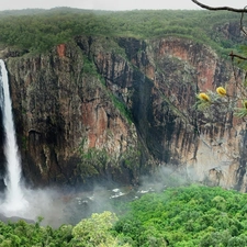 Mountains, lonely, sapling, waterfall