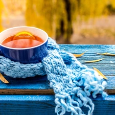 cup, Lemon, Scarf, tea