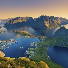 sea, Mountains, Lofoten, Aerial View, Norway