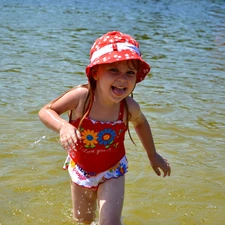 happy, bath, sea, girl