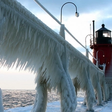 sea, winter, Lighthouses