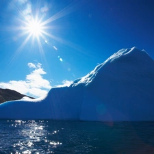 mountains, sun, sea, Ice