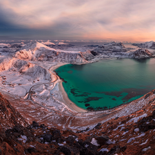 Lofoten, winter, Norwegian Sea, Gulf, Mountains, Norway