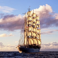 clouds, sailing vessel, sea