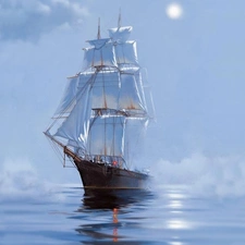 Fog, sailing vessel, sea