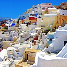 santorini, buildings, sea, Town