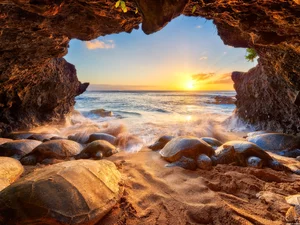Sea Turtles, Great Sunsets, Pacific Ocean, cave, Aloha State Hawaje