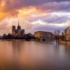 Paris, France, Cathedral Notre Dame, Houses, River Seine
