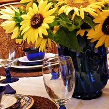 bouquet, Table, service, sunflowers