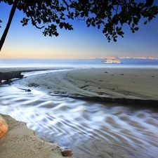 Beaches, sea, Ship, trees