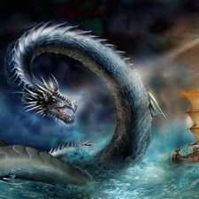 Ship, water, Dragon