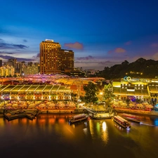 Singapur, Asia, light, River, Town