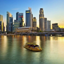 skyscrapers, Ship, Singapur, clouds