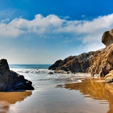 Sky, clouds, rocks, sea, Beaches