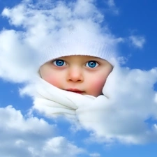 Blue, Kid, Sky, clouds, Eyes, face