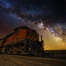 locomotive, star, Sky, Night