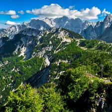 Mountains, blue, Sky, forest