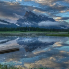 Mountains, Clouds, Sky, lake