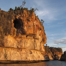 sea, cave, Sky, rocks