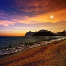 sea, Mountains, Sky, Coast