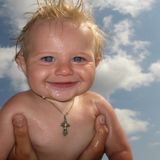 smiling, Kid, Sky, wet