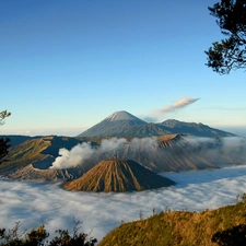 Sky, volcano, Steam