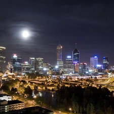 Town, moon, skyscraper, night