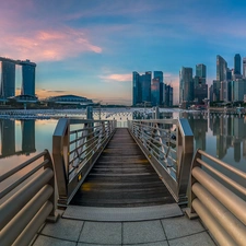 skyscrapers, bridge, Hotel Marina Bay Sands, Marina Bay, Singapur