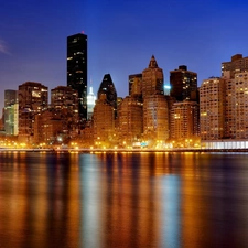 water, reflection, New York, skyscrapers, The United States