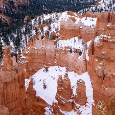 canyon, rocks, snow, Red