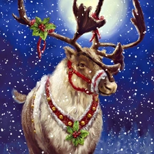 snow, festive, reindeer