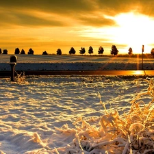 Way, west, snow, winter, field, sun