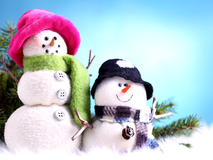 snowmen, snow, Scarves, Two cars, winter, caps, For Children